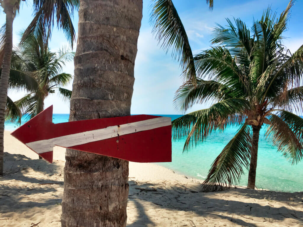 An arrow to the beach with palm trees and a bright blue ocean. Discover picture perfect reasons to visit Cuba. Find out why it's become such a popular travel destination, and what you shouldn't miss when you're there! And for more travel tips and wanderlust inspiration follow The Scenic Suitcase on Pinterest!
