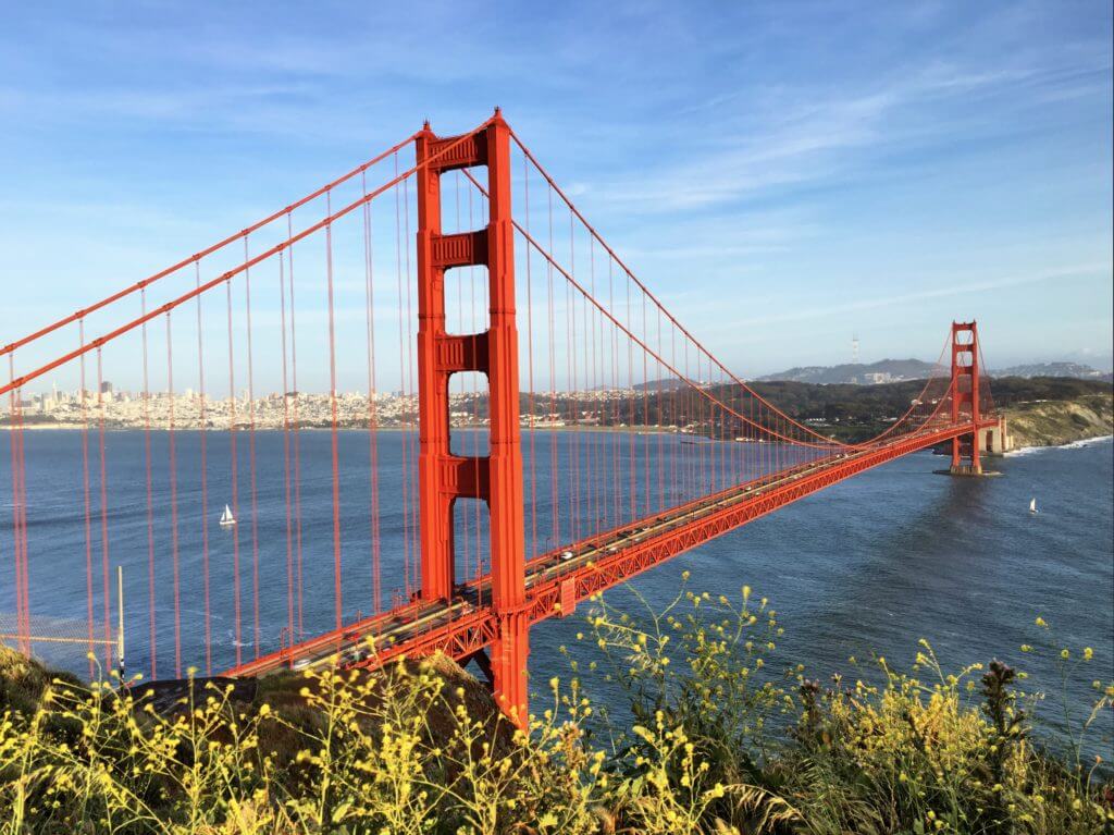 Flowers near the Golden Gate Bridge. San Francisco is a gem among California's coastal cities. Discover 15 picture perfect reasons why you should plan a trip to the City by the Bay. For more travel tips and wanderlust inspiration follow The Scenic Suitcase on Pinterest!