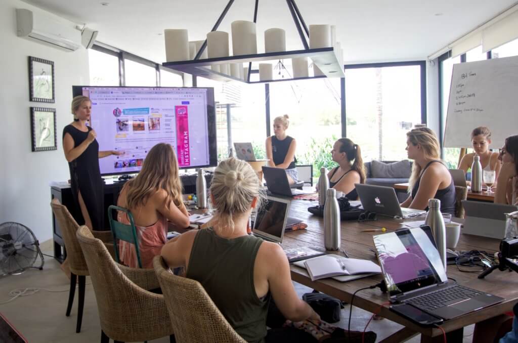 Learning coding in a luxury villa classroom. Find out what it's like to attend The Blonde Abroad blogging retreat in Bali. From detailed coursework, to a beautiful villa, to delicious food and more!