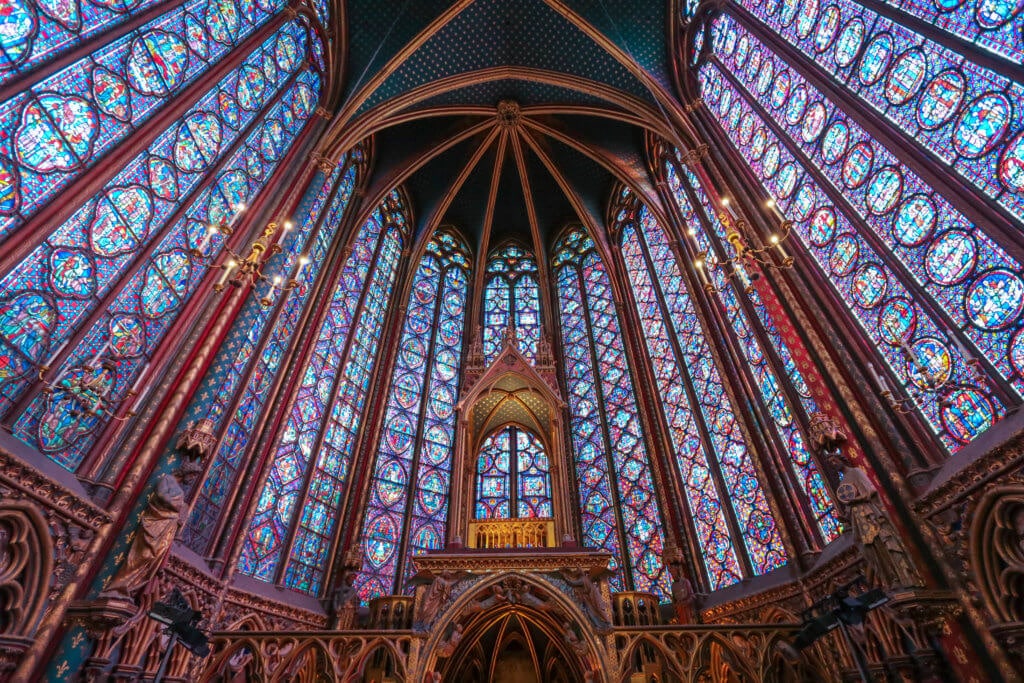 The 15 stained glass windows (each 49 feet high) of the Sainte Chapelle depict 1,113 scenes from the Old and New Testaments, and are some of the most impressive stained glass works in all of Europe. Almost makes you feel like you've died and gone to heaven.