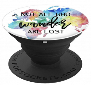 Not All Those Who Wander Are Lost Pop Socket with rainbow map behind. Discover 20 gifts for travelers under $20! The best bargains, stocking stuffers, and special keepsakes for those with a serious case of wanderlust.