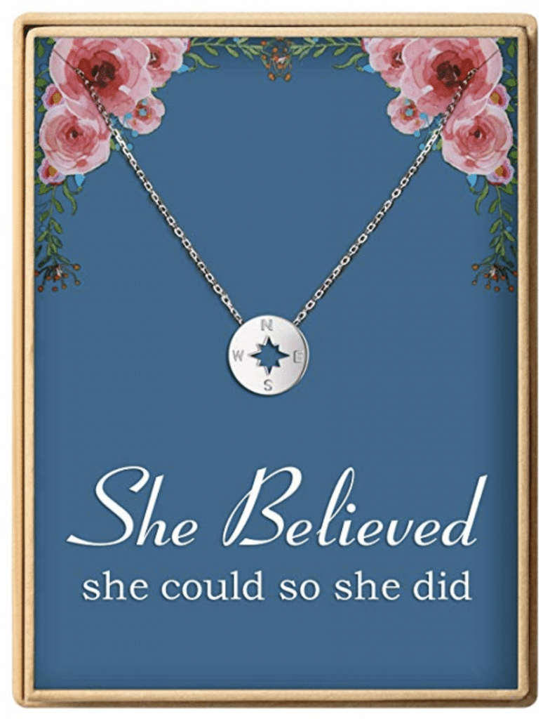Compass necklace in quote gift box.