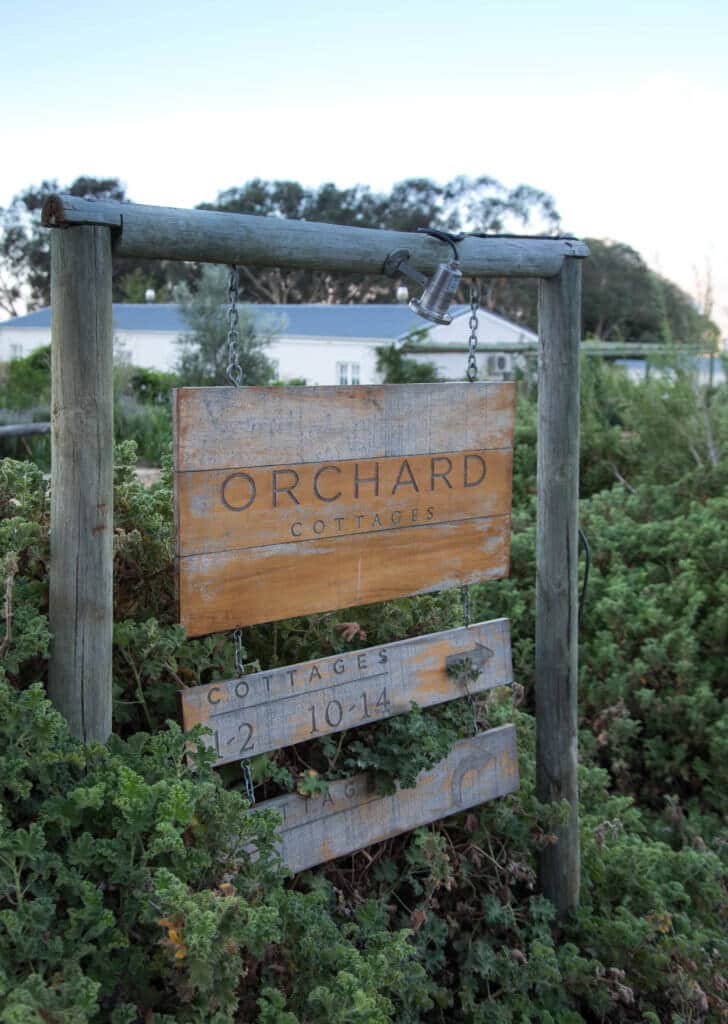 A sign for the Orchards cottages at Boschendal. Visiting the Boschendal Wine Farm in South Africa is a treat for the senses. From delectable food to beautiful scenery to the savory wine, it's an experience that shouldn't be missed in South Africa. Here's what you need to know before you go. And for more travel tips and wanderlust inspiration, follow The Scenic Suitcase on Pinterest!