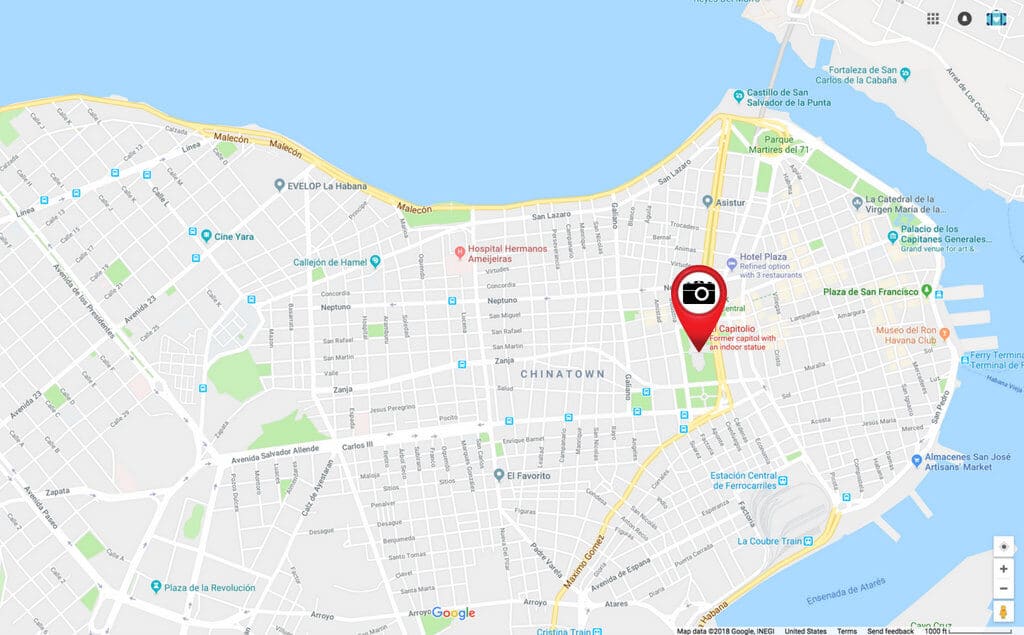 A map of Havana, Cuba.