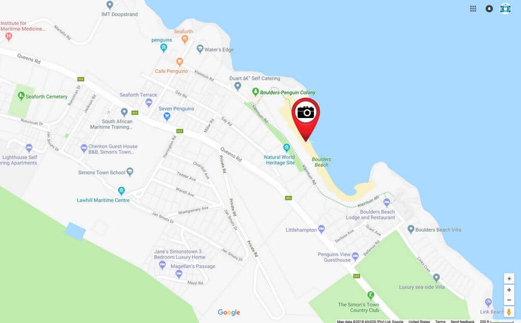 A map of Simon's Town, South Africa.
