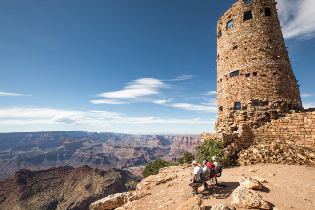The South Rim watchtower at the south rim of the Grand Canyon. Discover some of the most beautiful places in the American Southwest. Awe-inspiring destinations and what you shouldn't miss on your next road trip! And for more travel tips and wanderlust inspiration, follow The Scenic Suitcase on Pinterest!