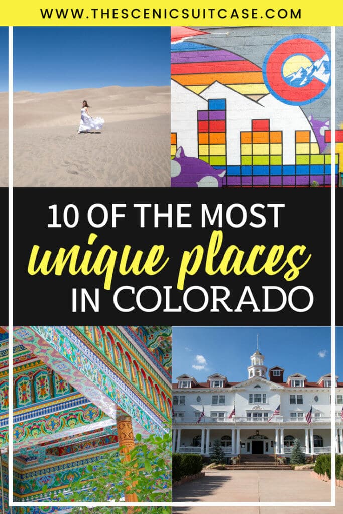 Discover the most stunning, offbeat, and unique places in Colorado. Including cliff diving dinner entertainment, haunted hotels, towering dunes, and more! And for additional travel tips and wanderlust inspiration, follow The Scenic Suitcase on Pinterest!