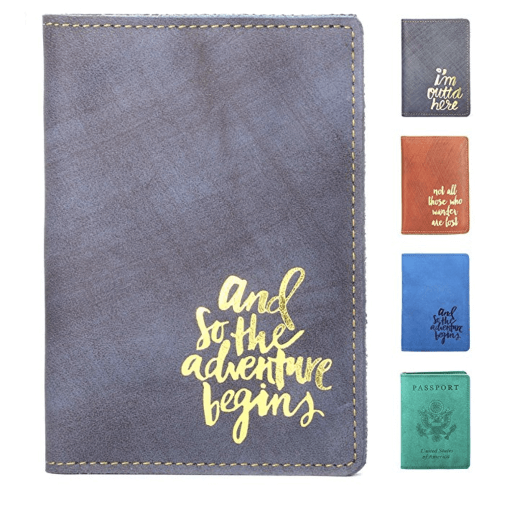 Leather RFID blocking passport covers with quotes on the outside. Discover the top 10 travel essentials every globetrotter needs. These helpful (and sometimes surprising) accessories will transform the way you travel! And for more travel tips and wanderlust inspiration, follow The Scenic Suitcase on Pinterest!