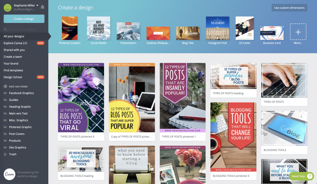 Canva screenshot. Discover 20 of the best tools for bloggers that will keep you organized, make you more productive, and save you an insane amount of time. And for more tips, follow The Scenic Suitcase on Pinterest!