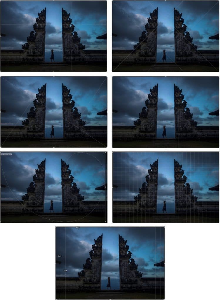 7 different cropping composition views in Lightroom. Learn 7 lightroom tips and tricks to make your workflow infinitely easier. Once you know these shortcuts, you'll wonder how you ever lived without them! And for more travel and photography tips, follow The Scenic Suitcase on Pinterest!