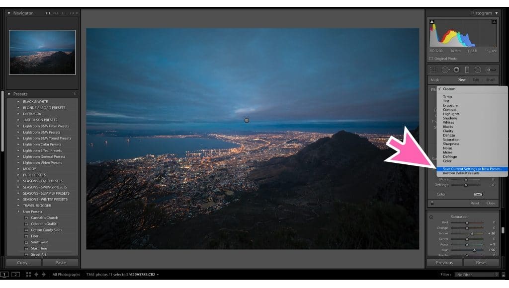 Screenshot showing how to create a graduated filter preset in Lightroom. Learn 7 lightroom tips and tricks to make your workflow infinitely easier. Once you know these shortcuts, you'll wonder how you ever lived without them! And for more travel and photography tips, follow The Scenic Suitcase on Pinterest!