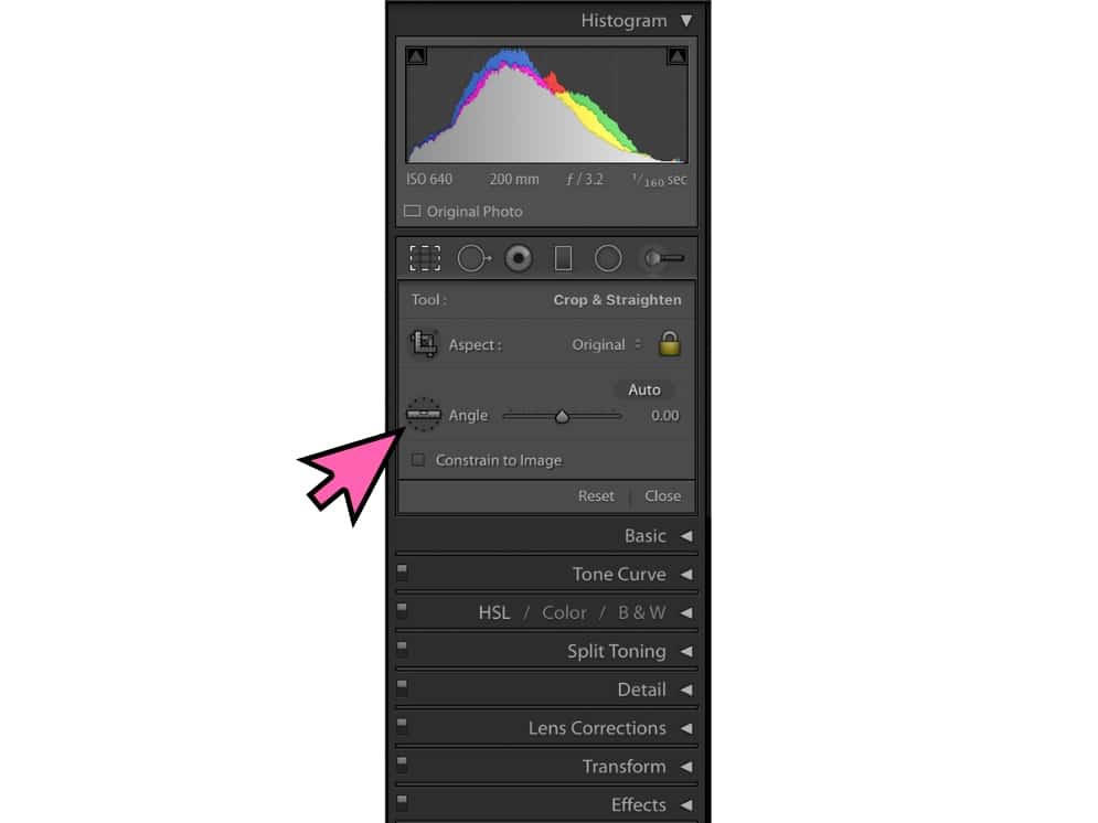 Screenshot of the level tool in Lightroom. Learn 7 lightroom tips and tricks to make your workflow infinitely easier. Once you know these shortcuts, you'll wonder how you ever lived without them! And for more travel and photography tips, follow The Scenic Suitcase on Pinterest!