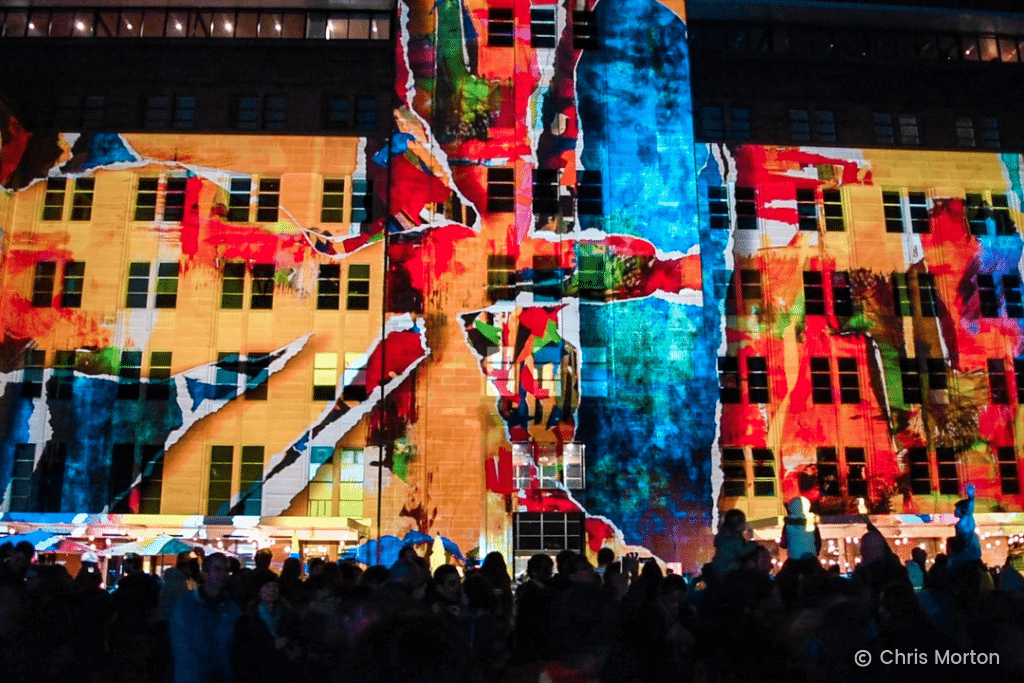 Colorful projections on the side of a building during Vivid Sydney. #vividsydney #vivid