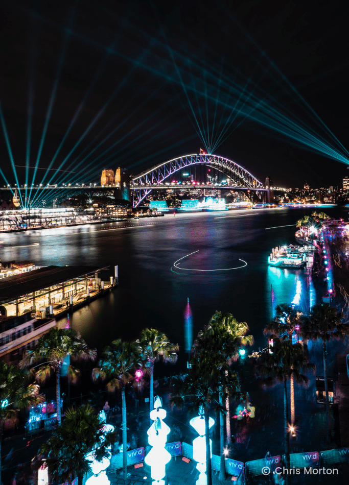 Colorful strobe lights illunimating Sydney during Vivid Sydney. #vividsydney #vivid