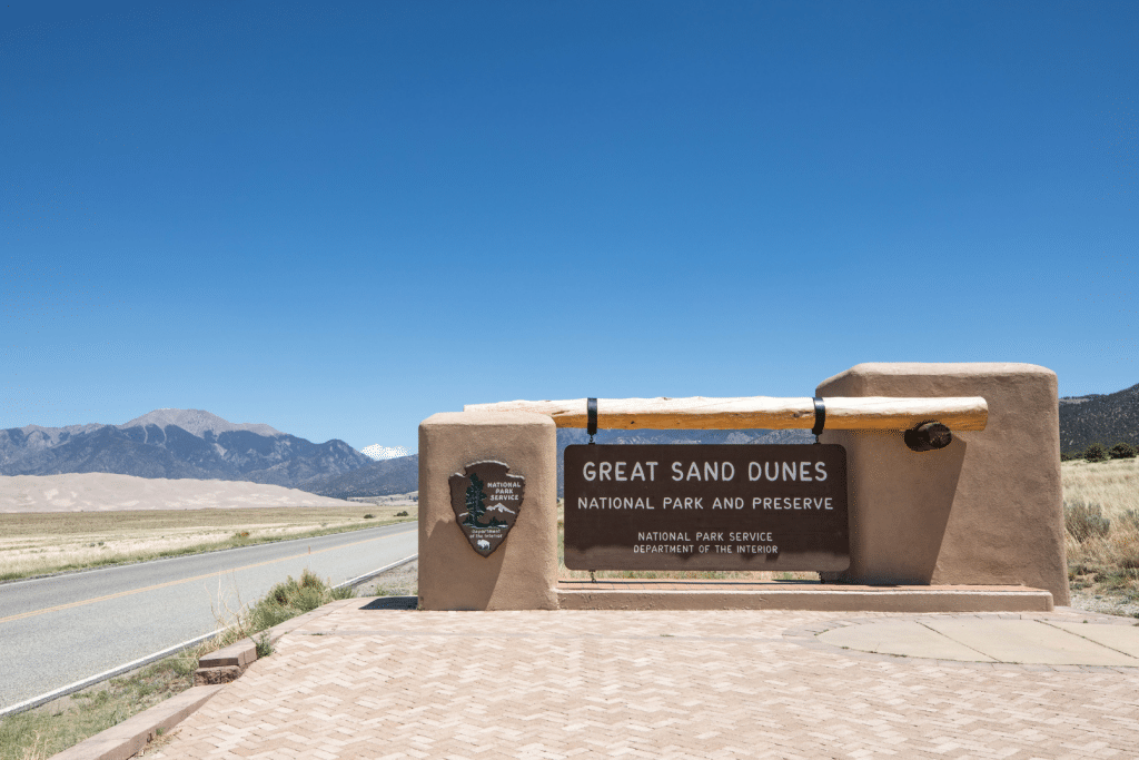 Great Sand Dunes National Park welcome sign.