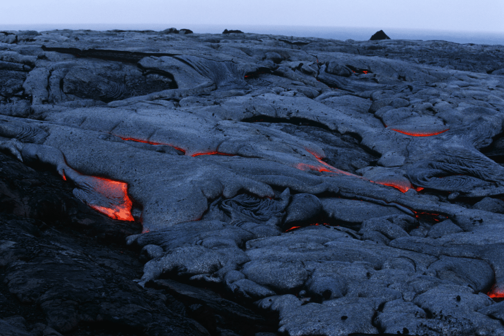 Lava flowing in Hawaii Volcanoes National Park.