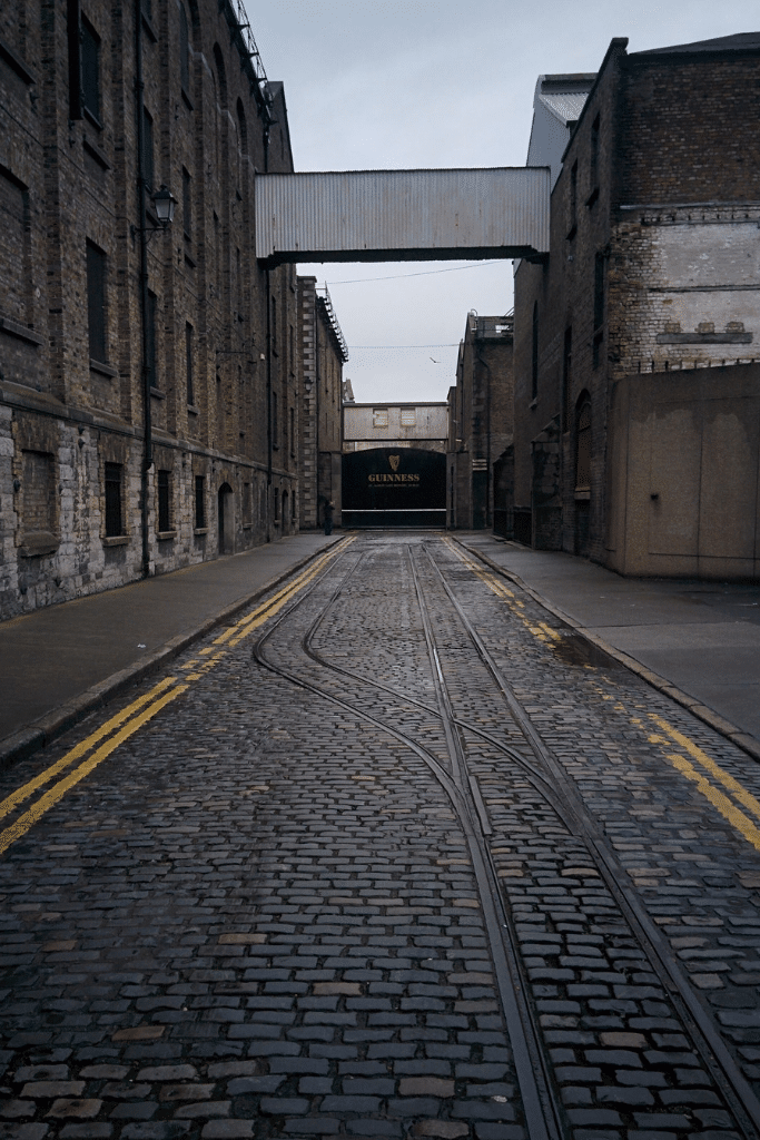 A street and trolley track outside the Guinness Storeroom. #GuinnessStorehouse