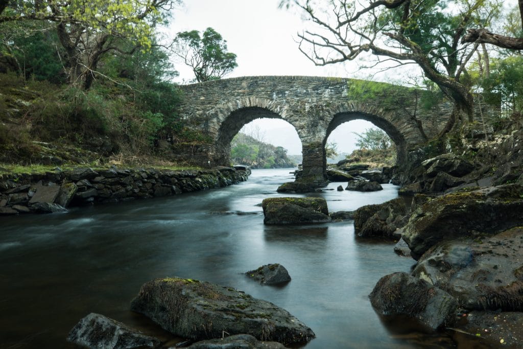 A stone bridge across a river.