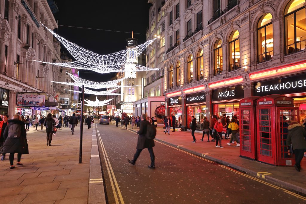 A street in London decorated for the holidays. #london