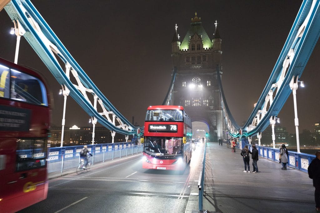 A red double decker bus crossing Tower Bridge at night. One of the picture perfect moments of 2019. #london #towerbridge