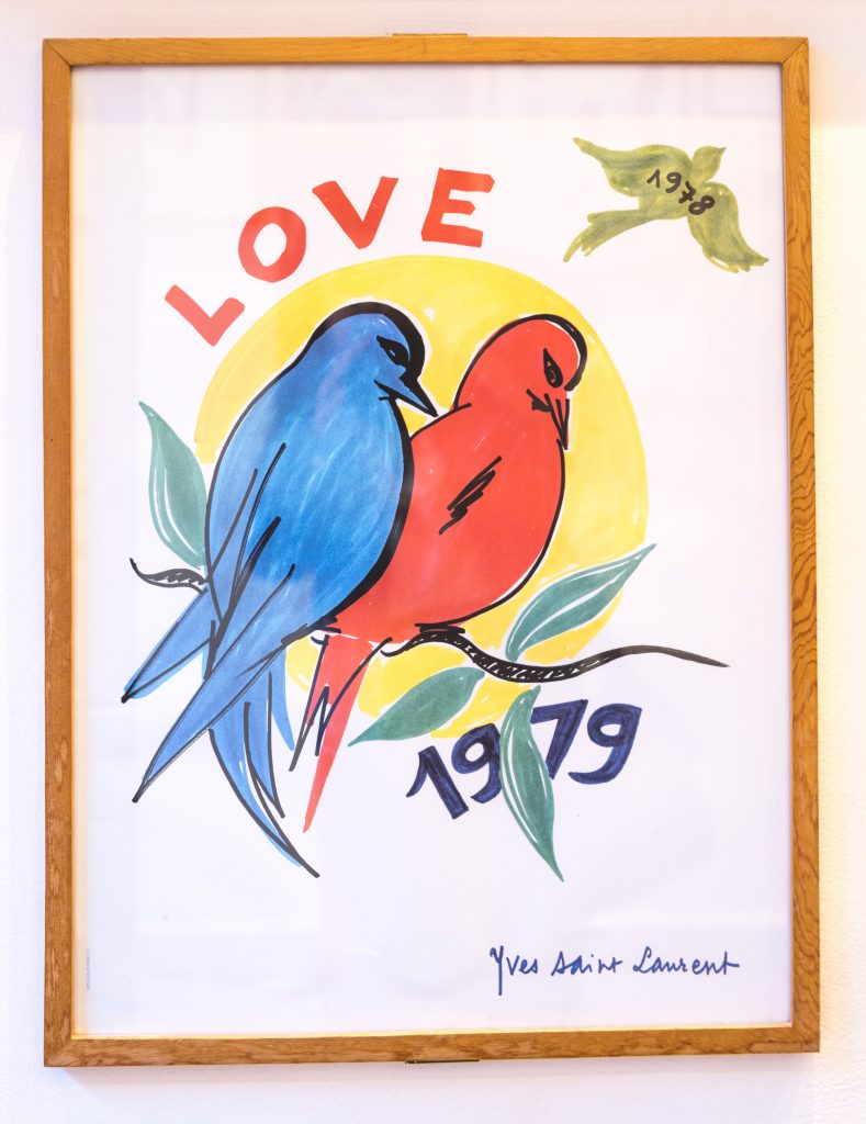 A picture of two birds with the word "Love" drawn by designer Yves Saint Laurent. #marrakesh #yvessaintlaurent