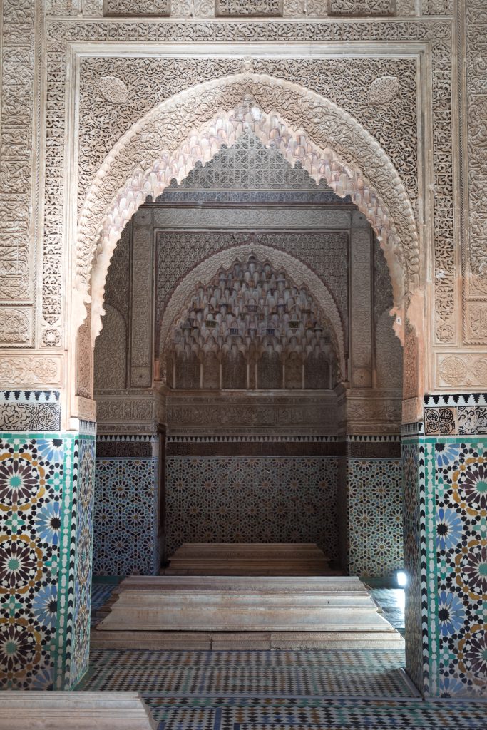 The elaborate tilework and carvings of the Saaddiens Tombs in Marrakesh. Discover the many alluring reasons to visit Marrakesh, Morocco. From must-see sights to can't-miss experiences, here's the very best of Marrakesh! #marrakesh #saaddienstombs