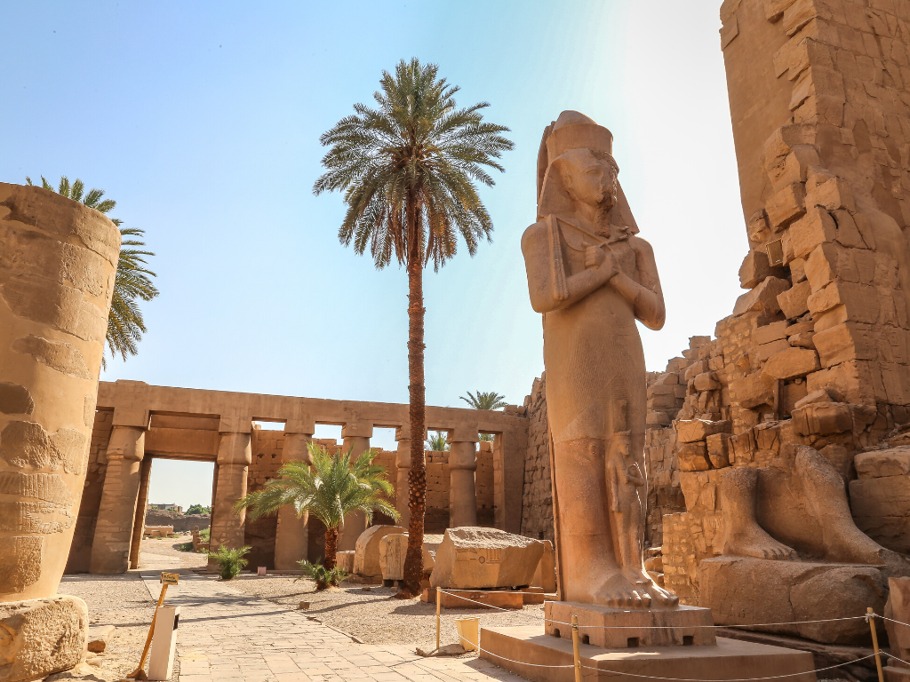 Ruins and statues in Egypt.