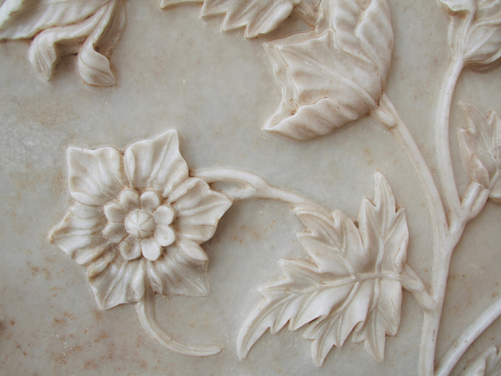 Stone carvings inside the Taj Mahal.