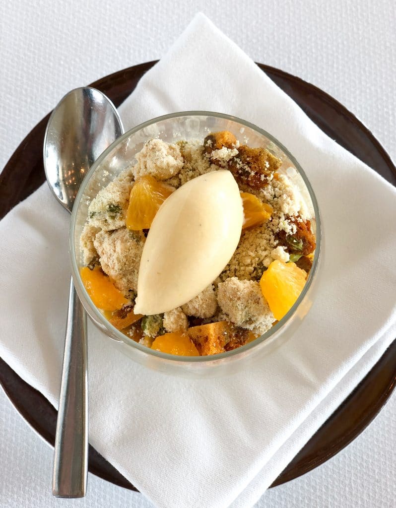 An orange dessert at a restaurant inside the Marina Bay Sands Singapore. Find out what it's really like to stay at the Marina Bay Sands Singapore. What to expect, what's nearby, and what you shouldn't miss!