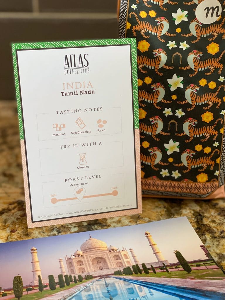 A flavor notes card from Atlas Coffee. Then try Atlas Coffee and Atlas Tea for a taste of far off places delivered right to your front door!