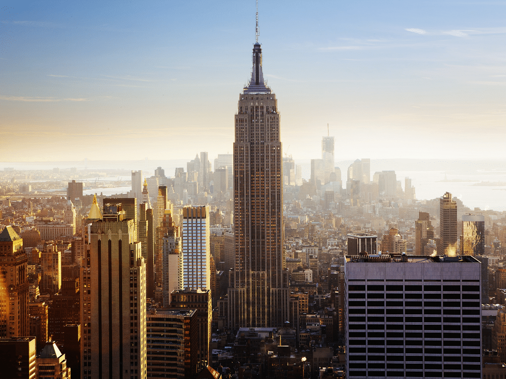The New York City skyline with the Empire State Building.