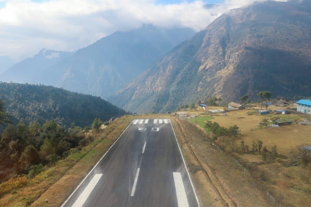 An airport runway in the mountains near Mount Everest Base Camp.