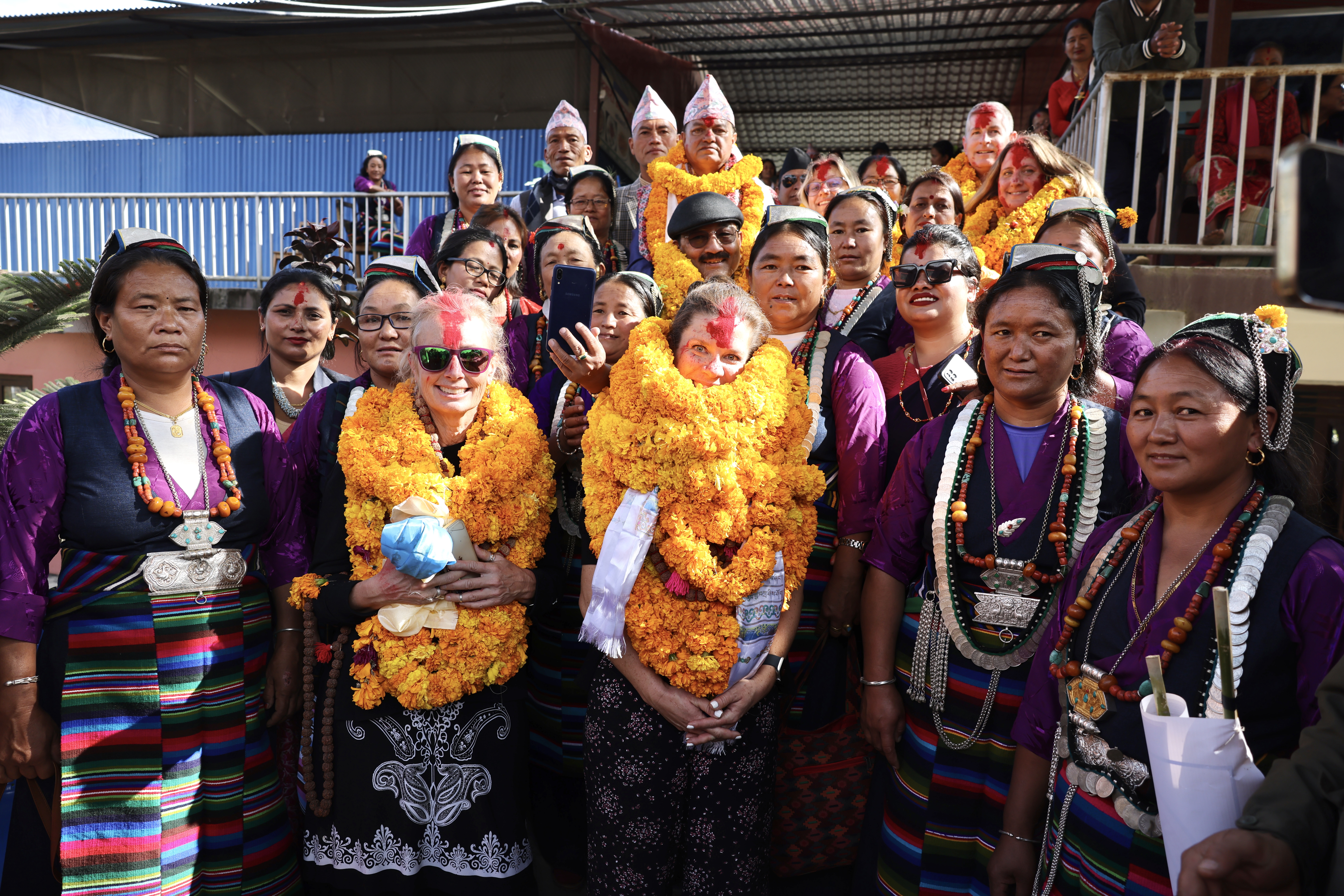 A group of people wearing lays in Nepal.