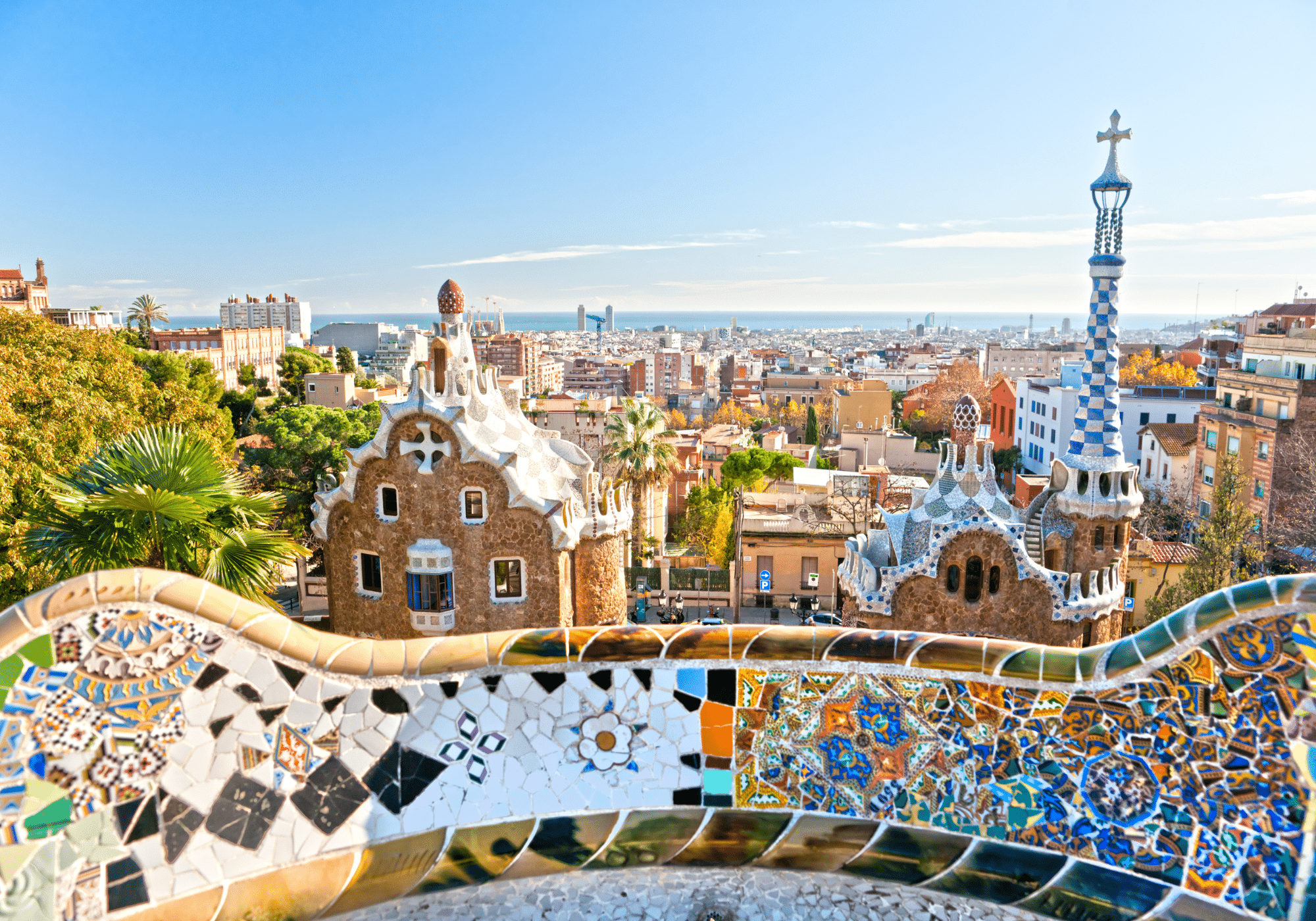 Artistic architecture in Barcelona overlooking the city.